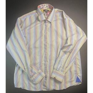 XMI Shirt Mens 2XL Multicolor Striped Button Down Long Sleeve Rainbow‎ Floral